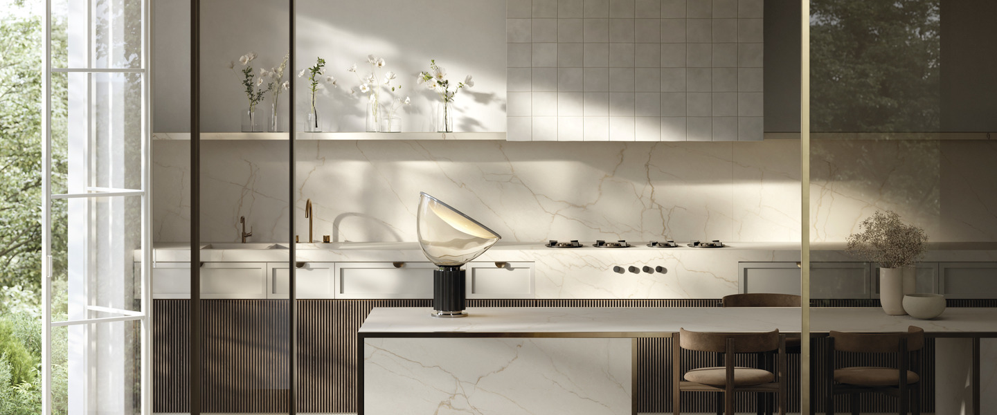 Top cucina Effetto Marmo crema avorio